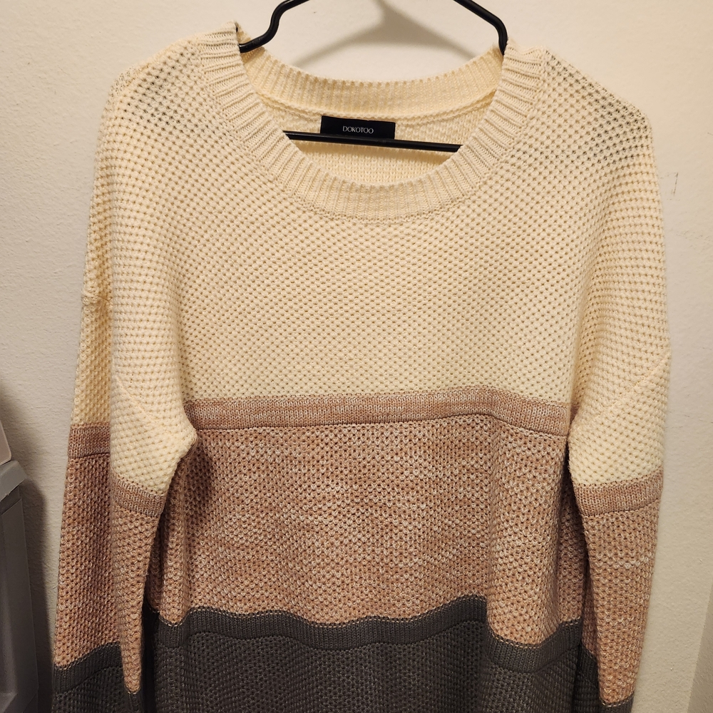 Elegant Colorblock Sweater - Cream, Tan, Gray